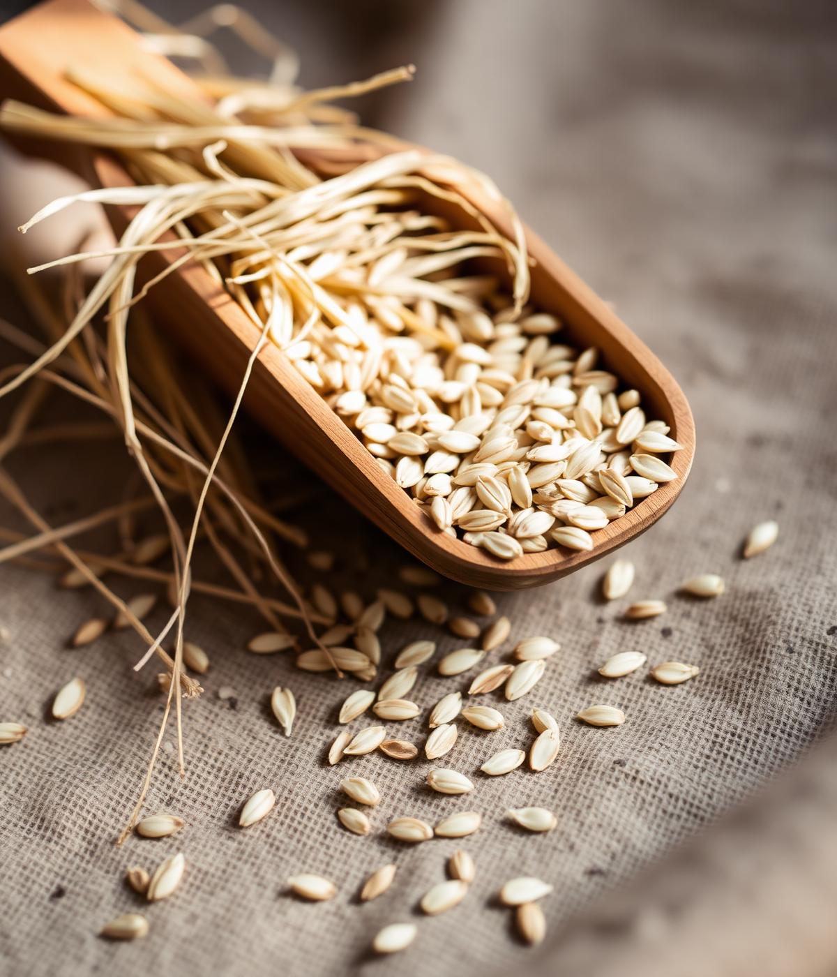 Wooden scoop of oats and hay